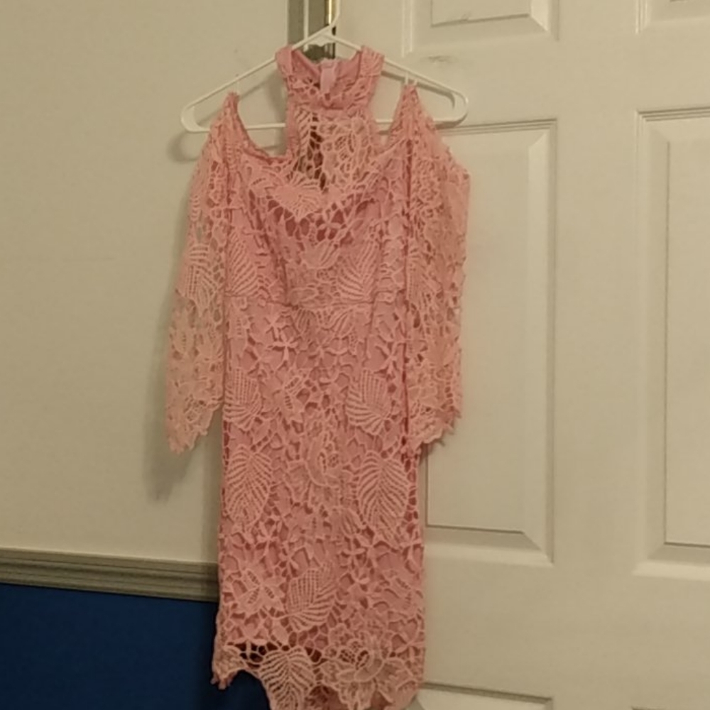 Pink crocheted evening fun shoulder less dress